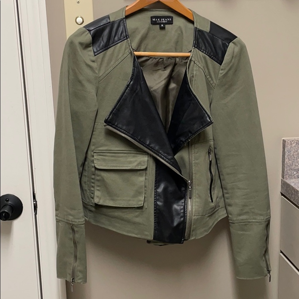 Faux Leather lapel jacket with pockets